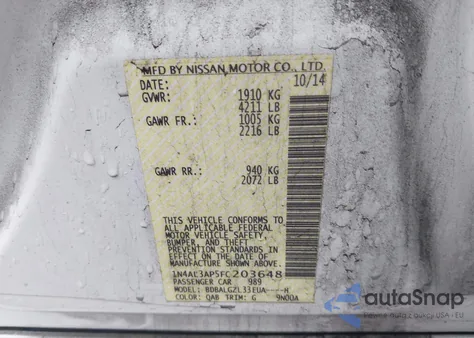 2015 Nissan Altima 2.5 S from USA, damaged, VIN 1N4AL3AP5FC203648